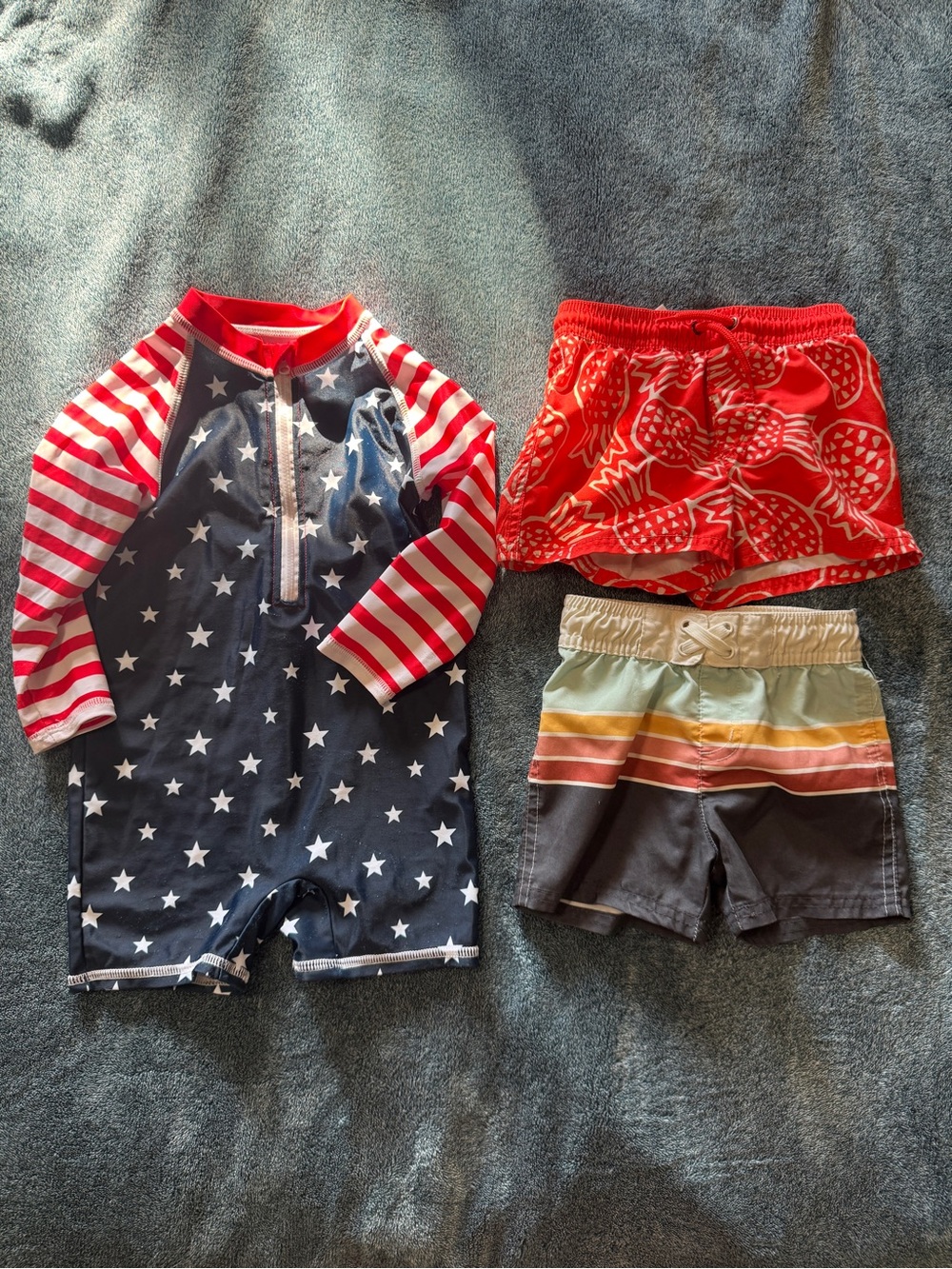 Carter's Navy Star Rash Guard Set with Red Pineapple Shorts